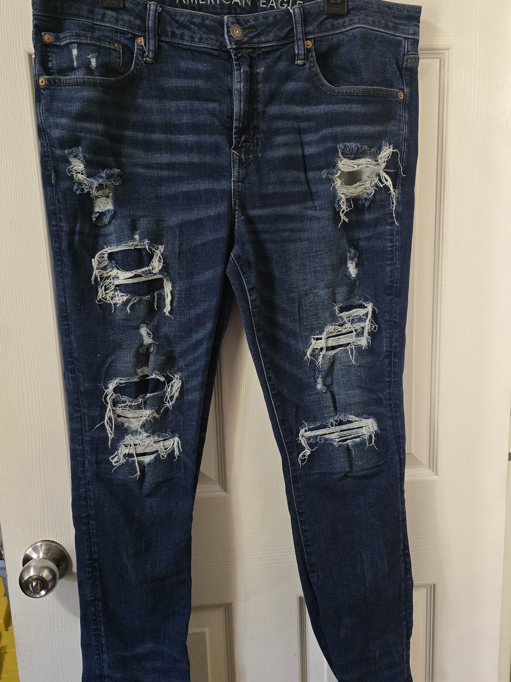 American Eagle Outfitters Women's Distressed Skinny Jeans - Dark Blue Size 36/30